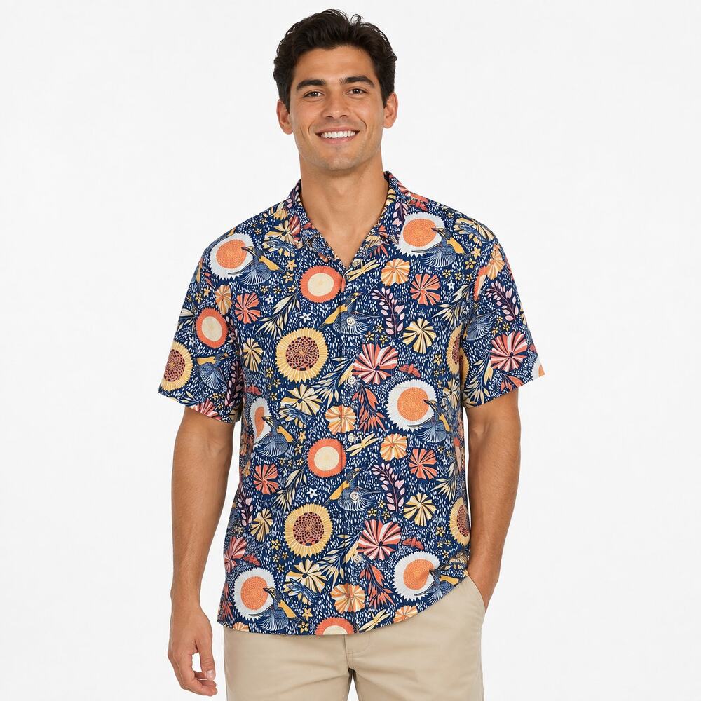 Yiume Men's Hawaiian Tropical Multicolor Floral Print Button Front Shirt